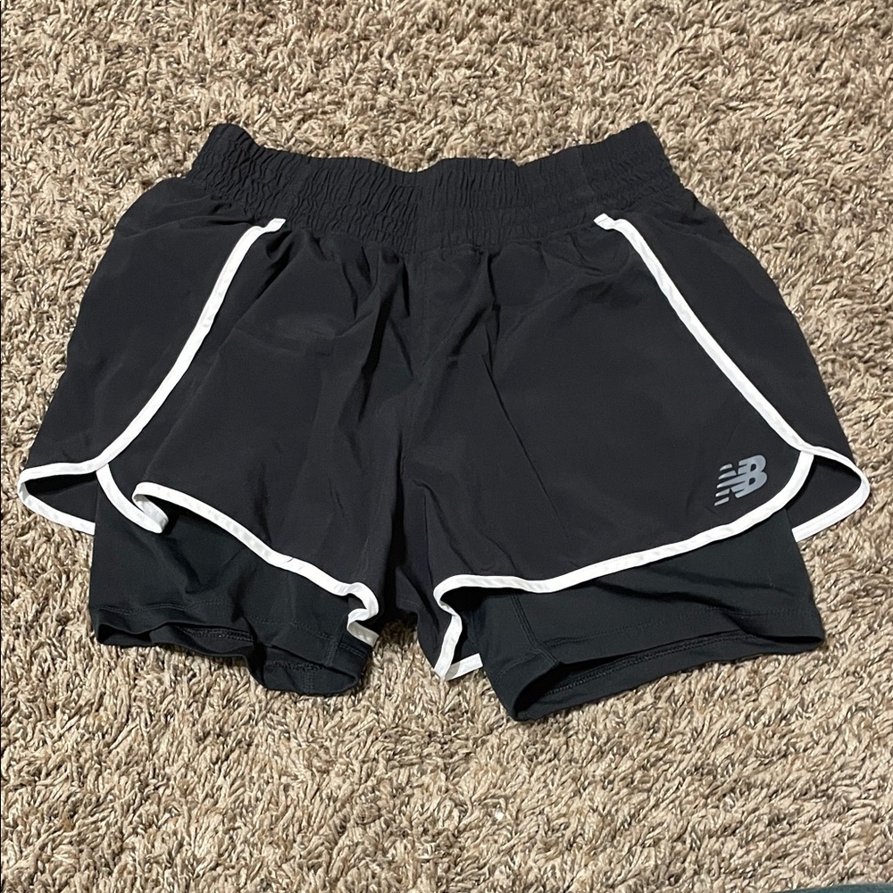 New Balance Black Women's Athletic 2-in-1 Running Shorts with White Trim